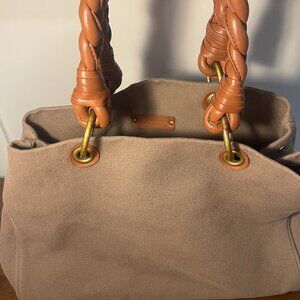 Authentic Bottega Veneta Canvas Leather Handles Shoulderbag